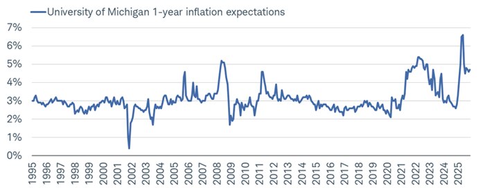 Consumers' inflation expectations for the year ahead have been elevated in the post-pandemic era.