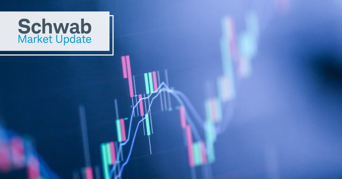 Schwab Market Update: Generic stock market chart with two simple moving average lines.