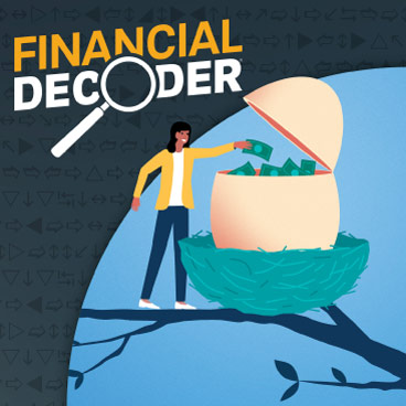 Illustration of an investor placing money into a egg full of savings