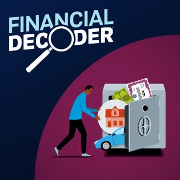Illustration of person putting various assets into a safe
