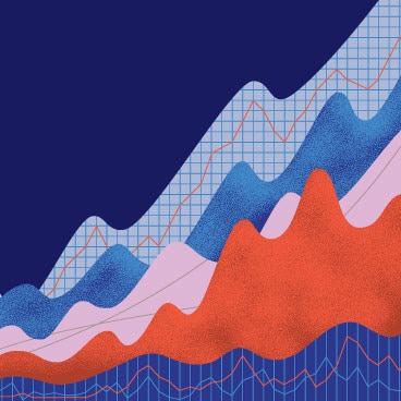 A multi-colored illustration of different line graphs undulating back and forth, but generally pointing higher, along the same scale.