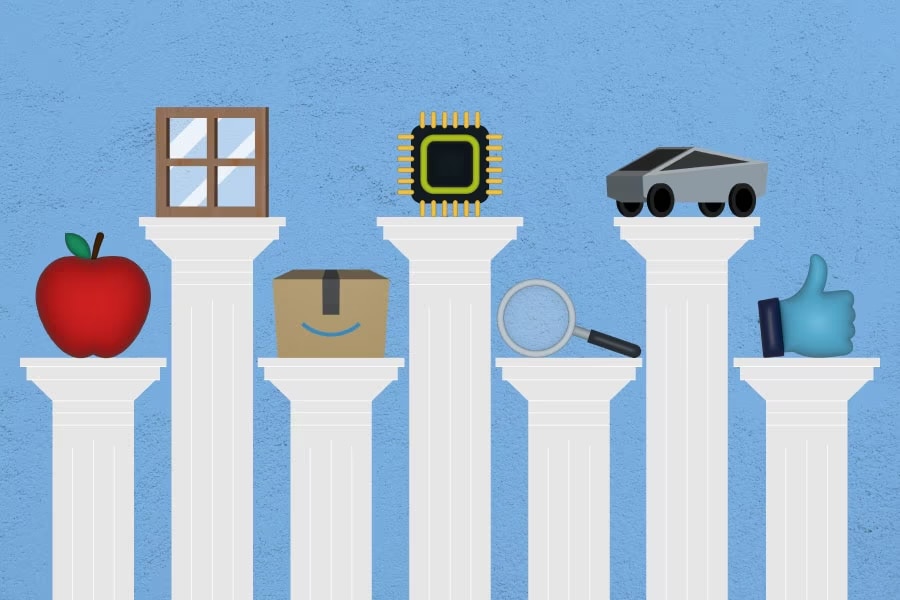 Seven pillars, each symbolizing one of the Mag7.